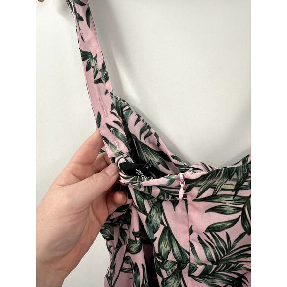 La Paz Pink and Green Leaf Print Tie-Front Midi Dress Size Medium Wedding Guest - Picture 7 of 10